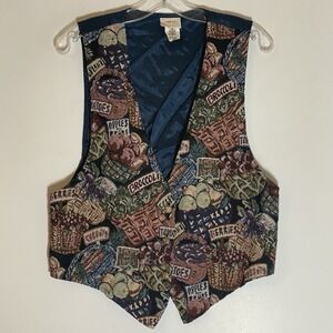 Backroad Blues Vest Womens Large Multicolor Sleeveless Vegetables Fruits Buttons